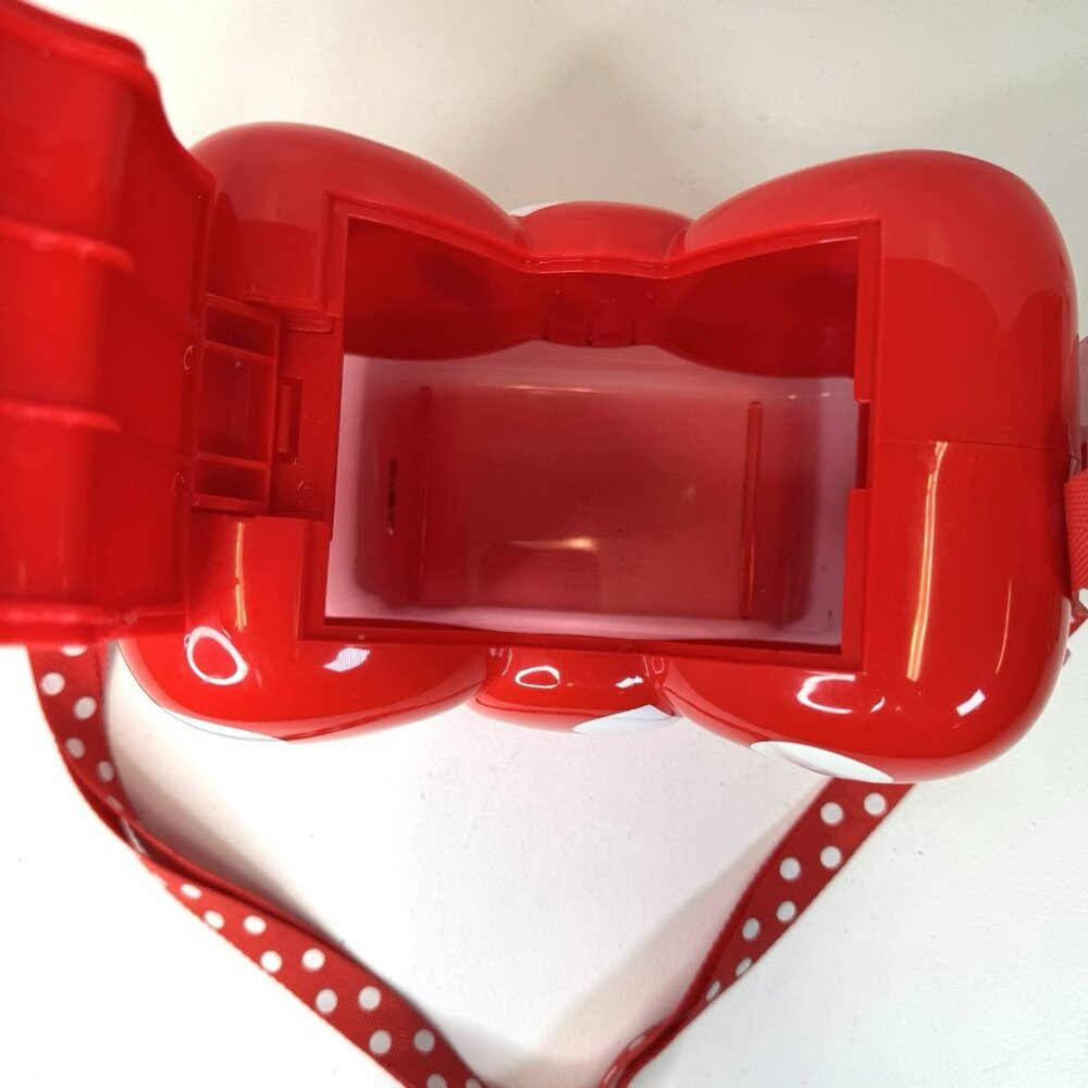 Disney Tokyo Japan Popcorn Bucket Minnie Mouse Bow Red Polka Dot Strap Container - Picture 3 of 9